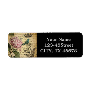 crown script hydrangea bird french botanical label