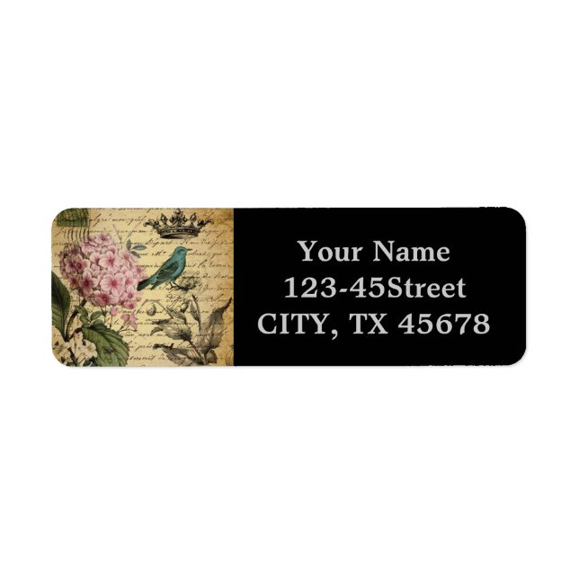 crown script hydrangea bird french botanical label (Front)