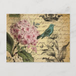 crown script hydrangea bird french botanical postcard