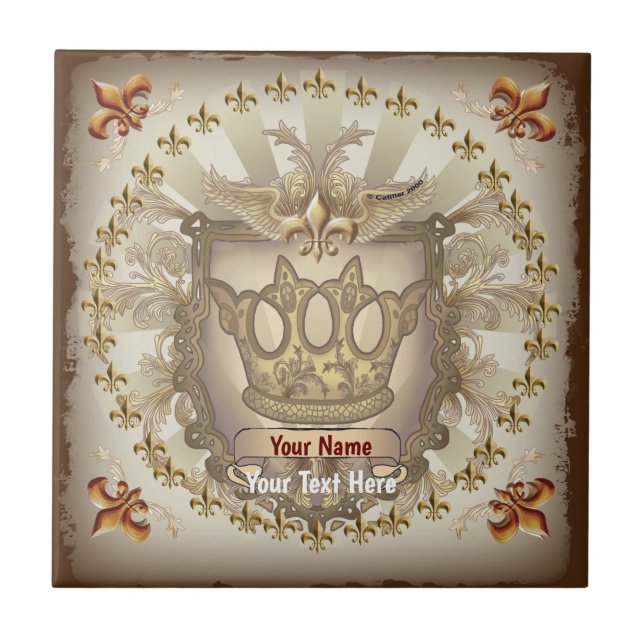 Crown Shield Family Crest Surname Ceramic Tile (Front)