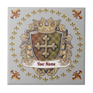 Crown Shield Family Crest Surname Ceramic Tile