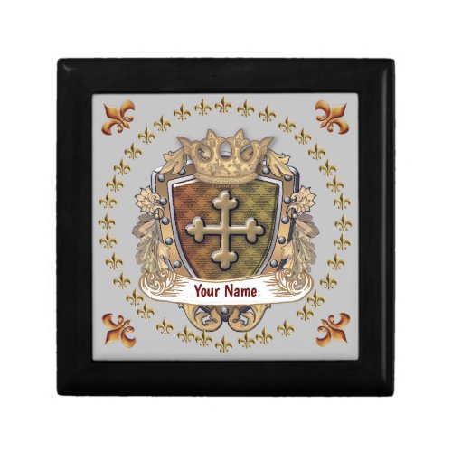 Crown Shield Family Crest Surname Gift Box