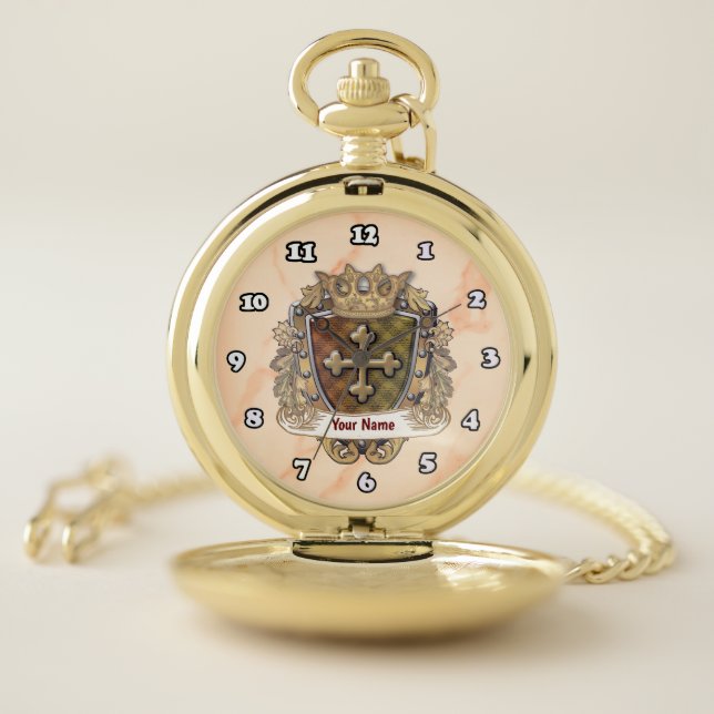 Crown Shield Family Crest Surname  Pocket Watch (Inside)