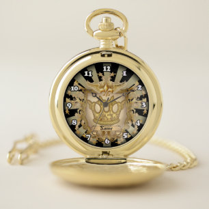 Crown Shield Family Crest Surname Pocket Watch