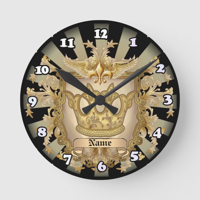 Crown Shield Family Crest Surname Round Clock (Front)