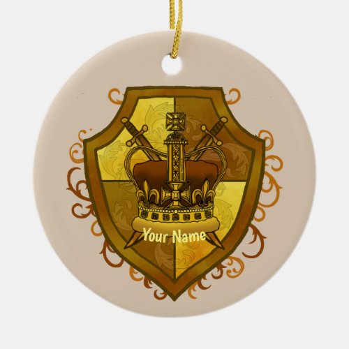 Crown Sword Shield custom name Ceramic Ornament