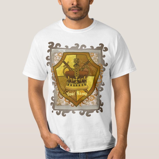 Crown Sword Shield surname t-shirt (Front)