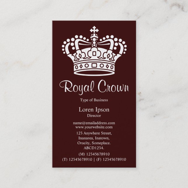 Crown Symbol 02 - White on Dark Brown (Gold Card) Business Card (Front)
