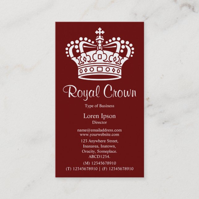 Crown Symbol 02 - White on Ruby (Gold Card) Business Card (Front)