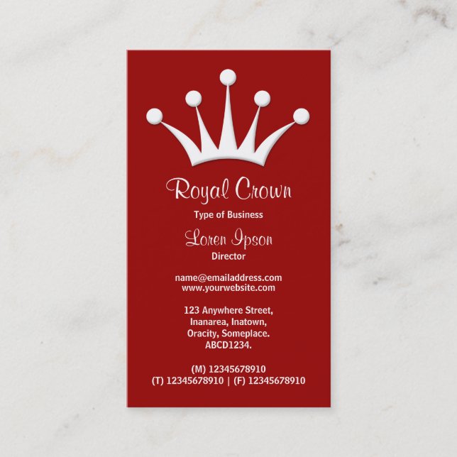 Crown Symbol - Maroon 990000 Business Card (Front)