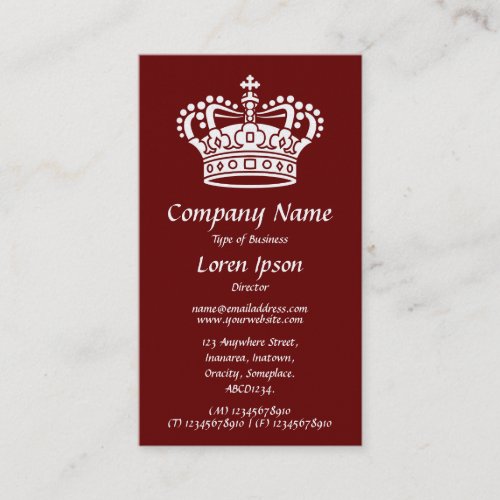 Crown Symbol _ White on Ruby Red Gold Card Business Card