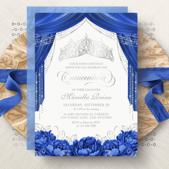 Crown Tiara Royal Blue Quinceanera Invitation (Creator Uploaded)