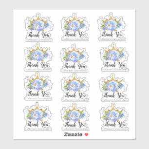 Crown with Blue Flowers Quinceañera Thank You Set Sticker
