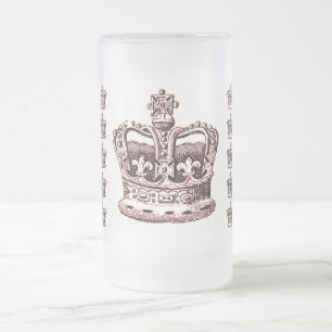 CROWN WITH FLEUR DE LIS AND CROSSES PRINT FROSTED GLASS BEER MUG