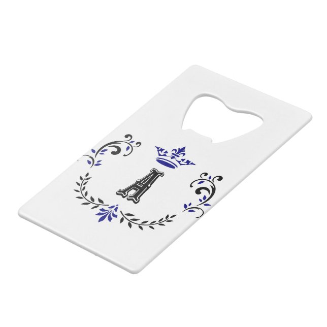 Crown Wreath A Monogram Credit Card Bottle Opener (Front Angled)