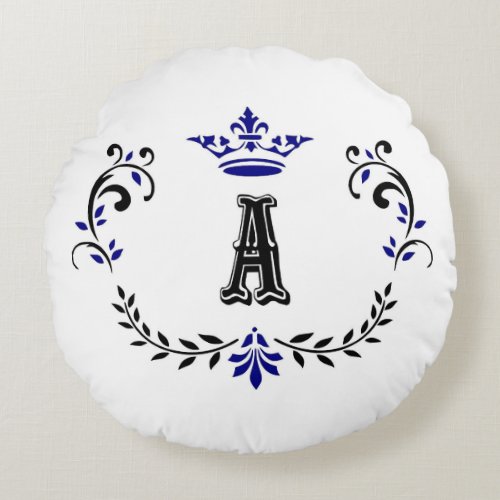 Crown Wreath A Monogram Round Pillow