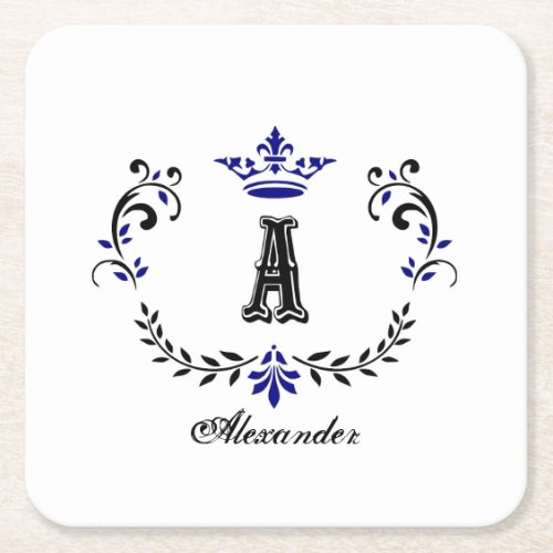 Crown Wreath A Monogram Wedding Square Paper Coaster