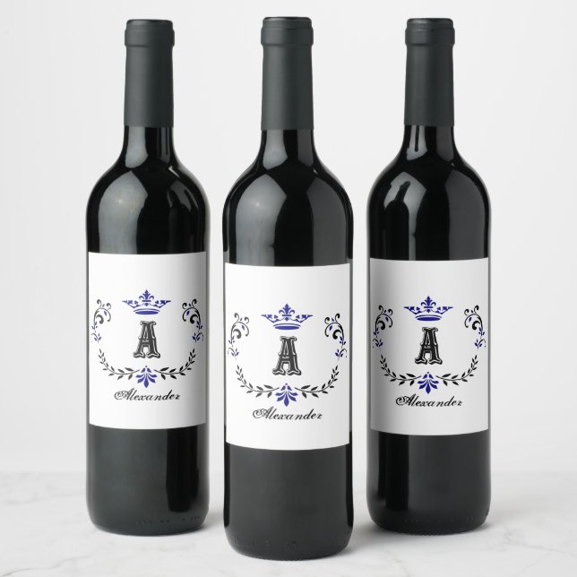 Crown Wreath A Monogram Wedding Wine Label (Bottles)