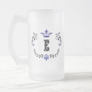 Crown Wreath Monogram 'E' Frosted Glass Beer Mug