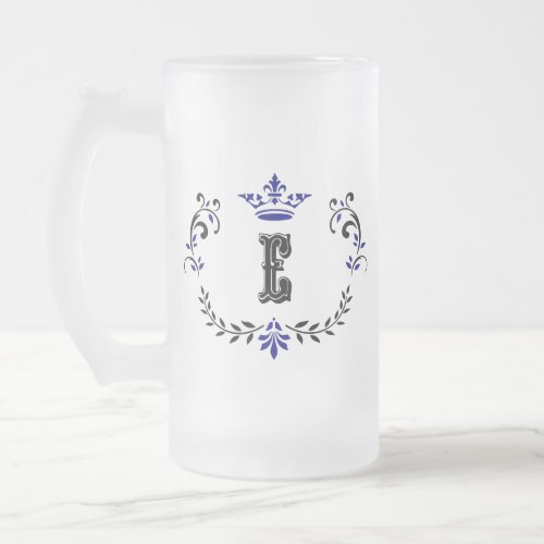 Crown Wreath Monogram E Frosted Glass Beer Mug