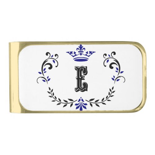 Crown Wreath Monogram E Gold Finish Money Clip