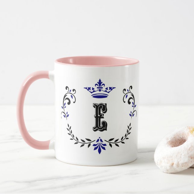 Crown Wreath Monogram 'E' Mug (With Donut)