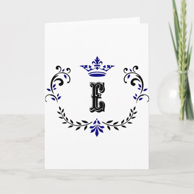 Crown Wreath Monogram 'E' Note Card (Front)