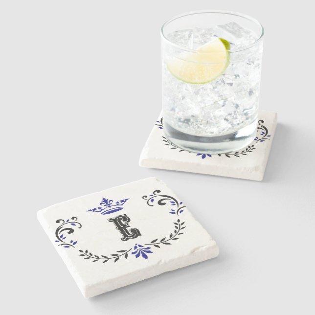 Crown Wreath Monogram 'E' Stone Coaster (Side)
