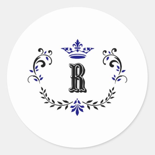 Crown Wreath Monogram R Classic Round Sticker