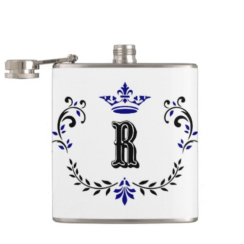 Crown Wreath Monogram R Hip Flask