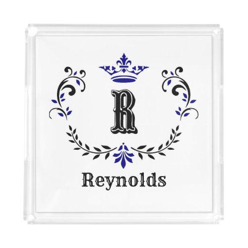 Crown Wreath Monogram R Personalized Acrylic Tray