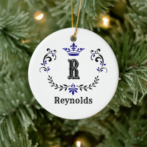 Crown Wreath Monogram R Personalized Ceramic Ornament