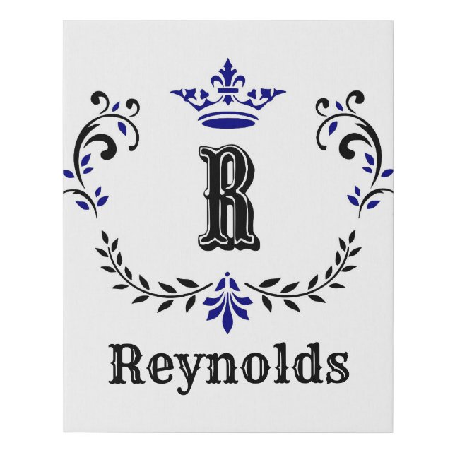 Crown Wreath Monogram 'R' Personalized Faux Canvas Print (Front)