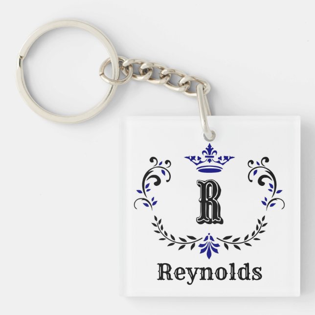 Crown Wreath Monogram 'R' Personalized Keychain (Front)