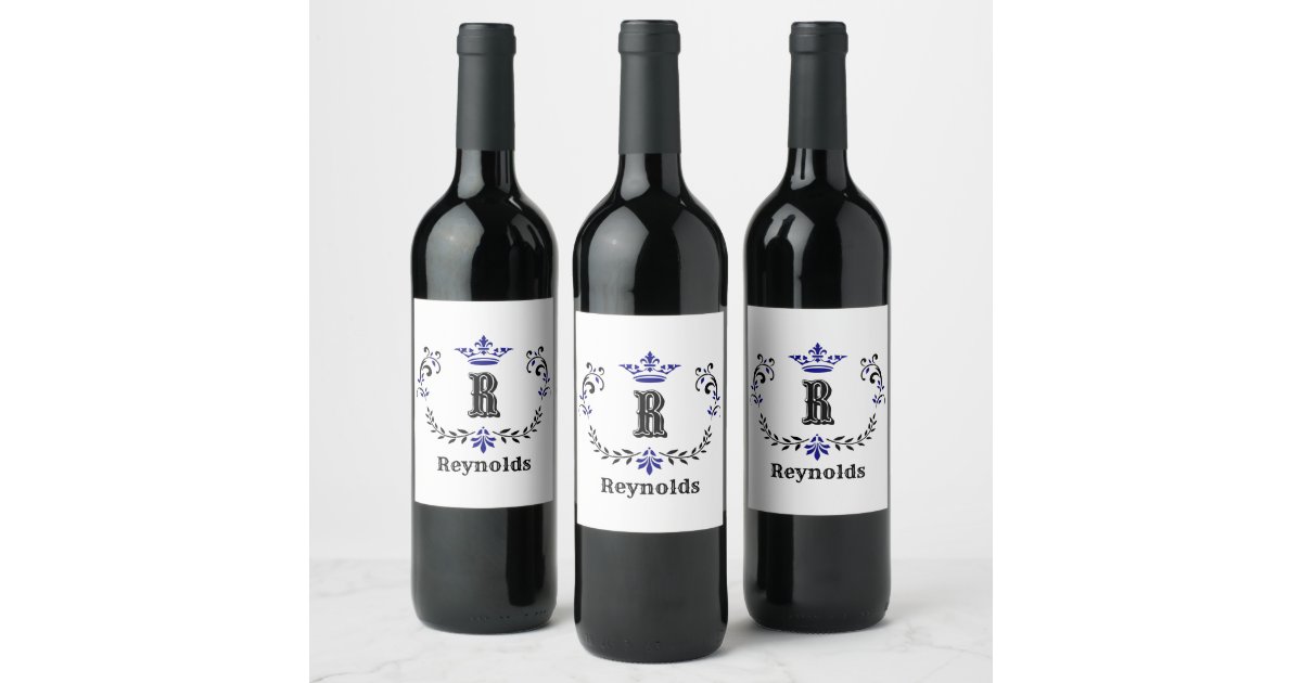 Crown Wreath Monogram 'R' Personalized Wine Label | Zazzle