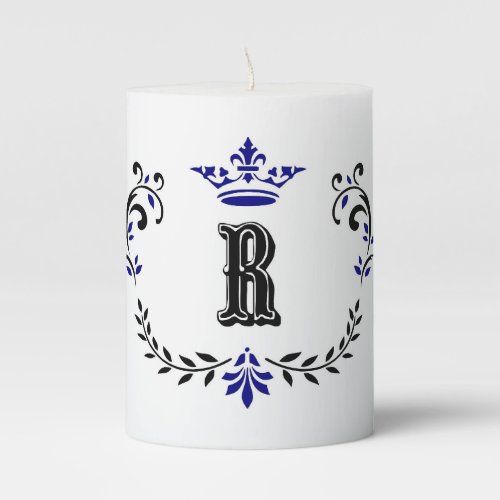 Crown Wreath Monogram R Pillar Candle