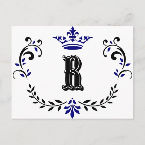 Crown Wreath Monogram R Postcard