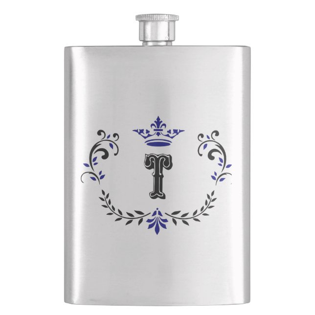 Crown Wreath Monogram 'T' Flask (Front)