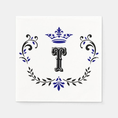 Crown Wreath Monogram T Paper Napkins