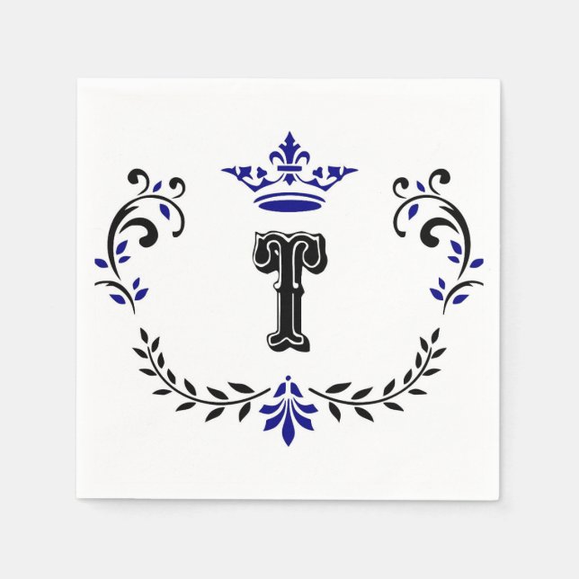 Crown Wreath Monogram 'T' Paper Napkins (Front)