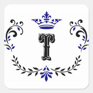 Crown Wreath Monogram 'T' Square Sticker
