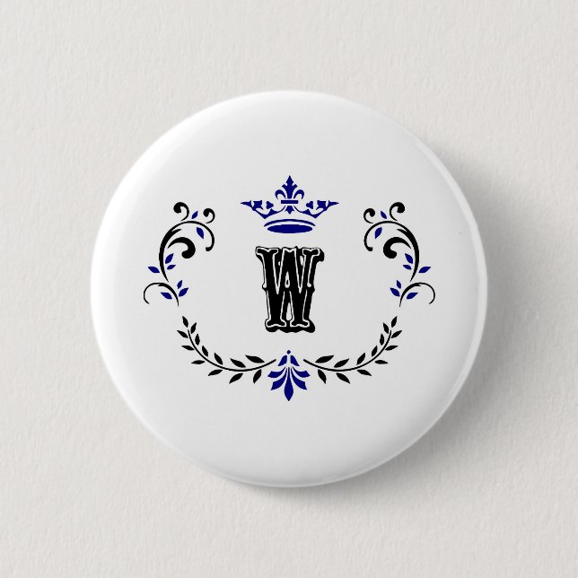 Crown Wreath Monogram 'W' Button (Front)
