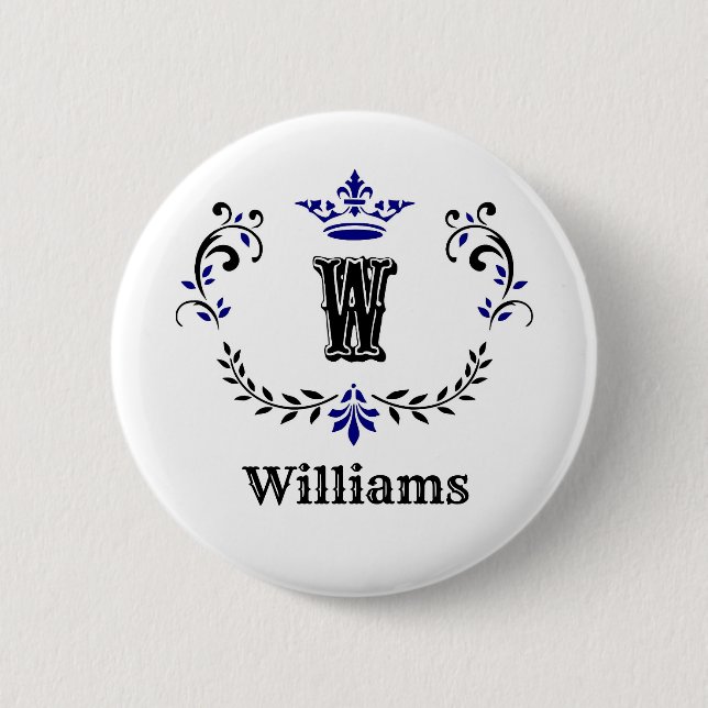 Crown Wreath Monogram 'W' Button (Front)