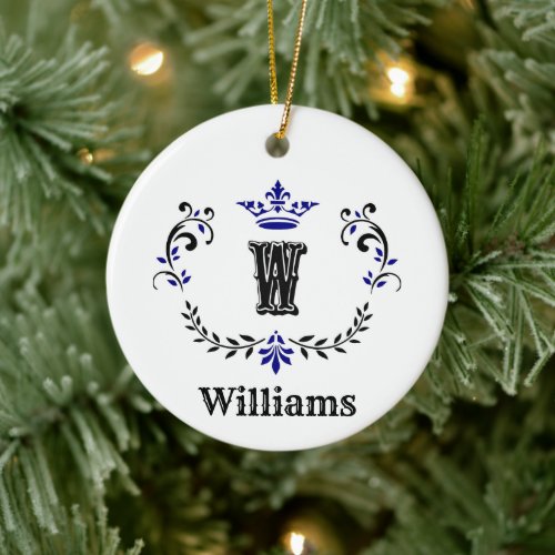 Crown Wreath Monogram W Ceramic Ornament