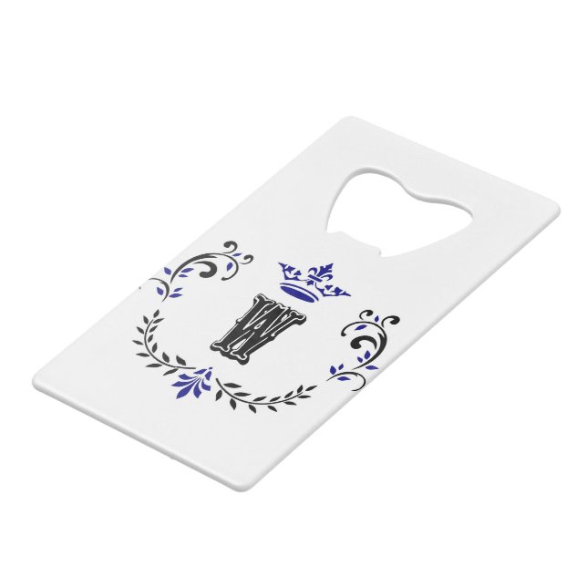Crown Wreath Monogram 'W' Credit Card Bottle Opener (Front Angled)