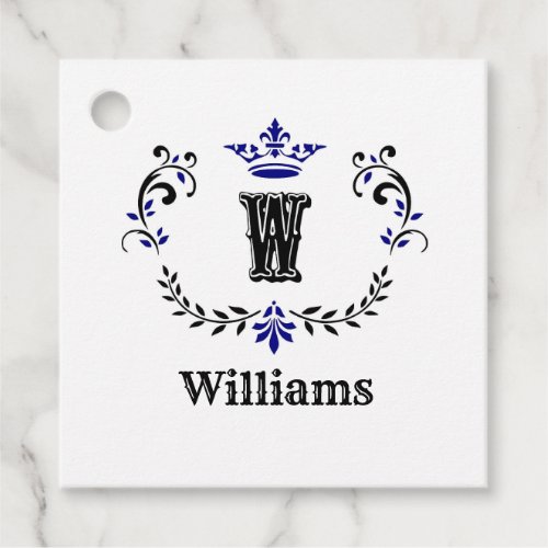 Crown Wreath Monogram W Favor Tags