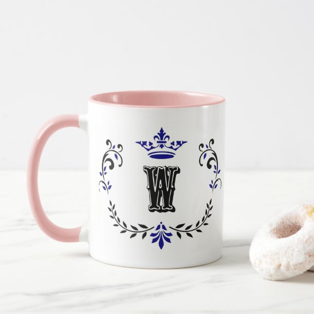 Crown Wreath Monogram 'W' Mug (With Donut)