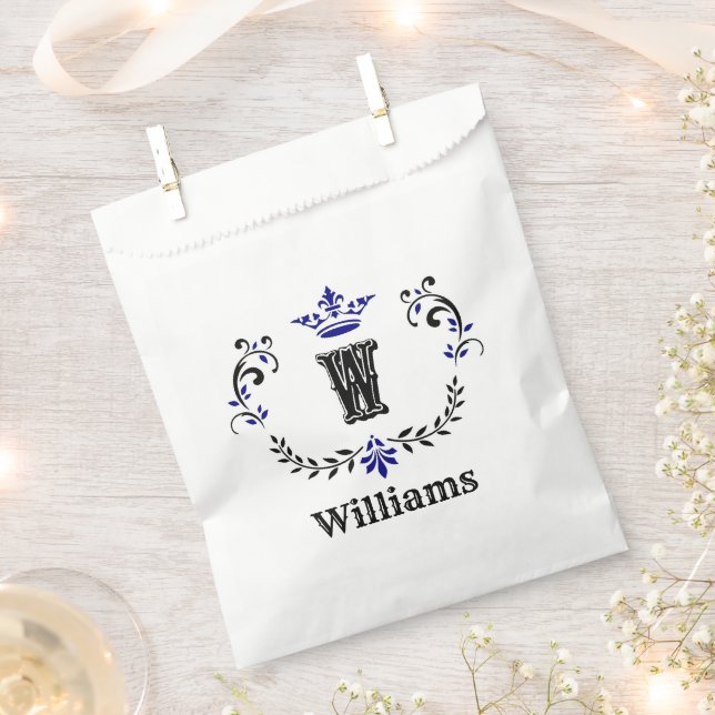 Crown Wreath Monogram 'W' Personalized Favor Bag (Clipped)