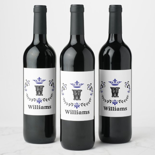 Crown Wreath Monogram 'W' Personalized Wine Label (Bottles)