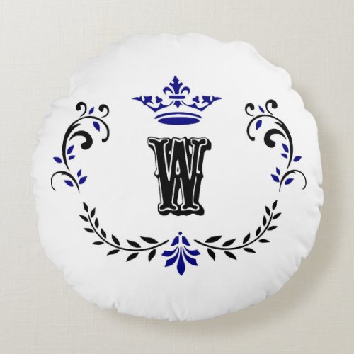 Crown Wreath Monogram W Round Pillow